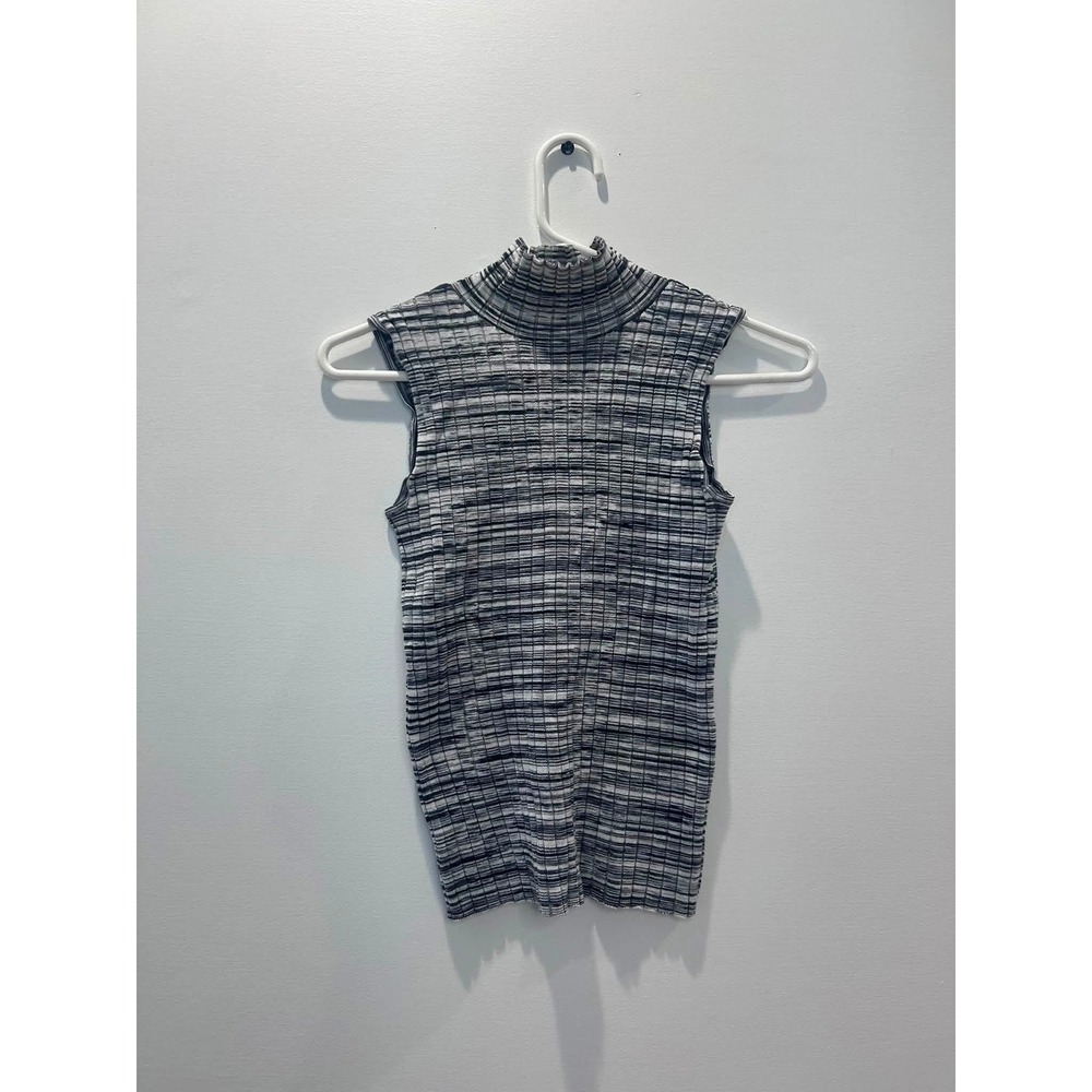 525 America Sleeveless Turtleneck Women XS Grey Space Dye Ribbed Knit Top